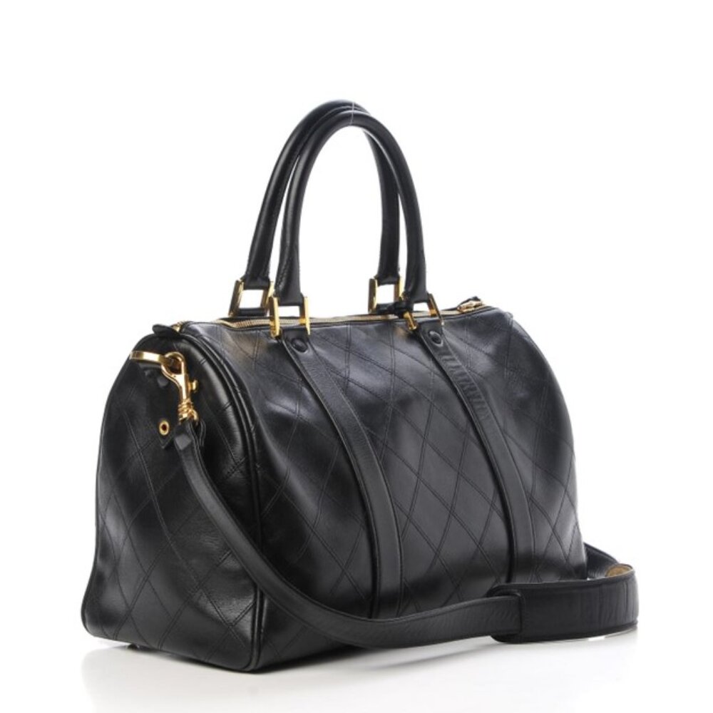 CHANEL Bicolor Coco Mark Handbag Boston Bag Leather Black - Picture 3 of 10
